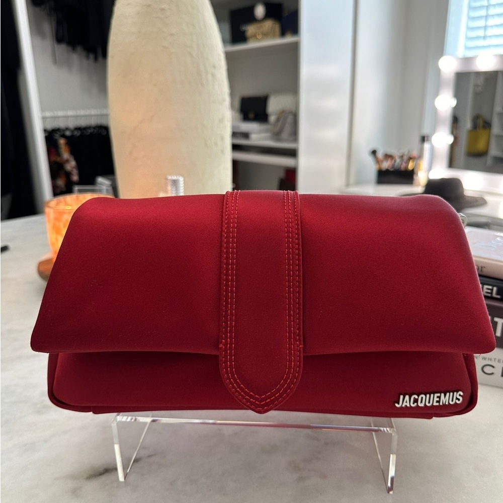 Jacquemus Red Satin Le Bambinou Shoulder Bag with Puffed Flap